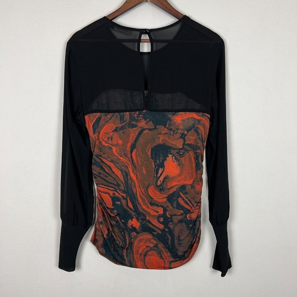 Iris Setlakwe Blouse Top Womens‎ Large Ruched Silk Blend Sheer Long Sleeve Artsy